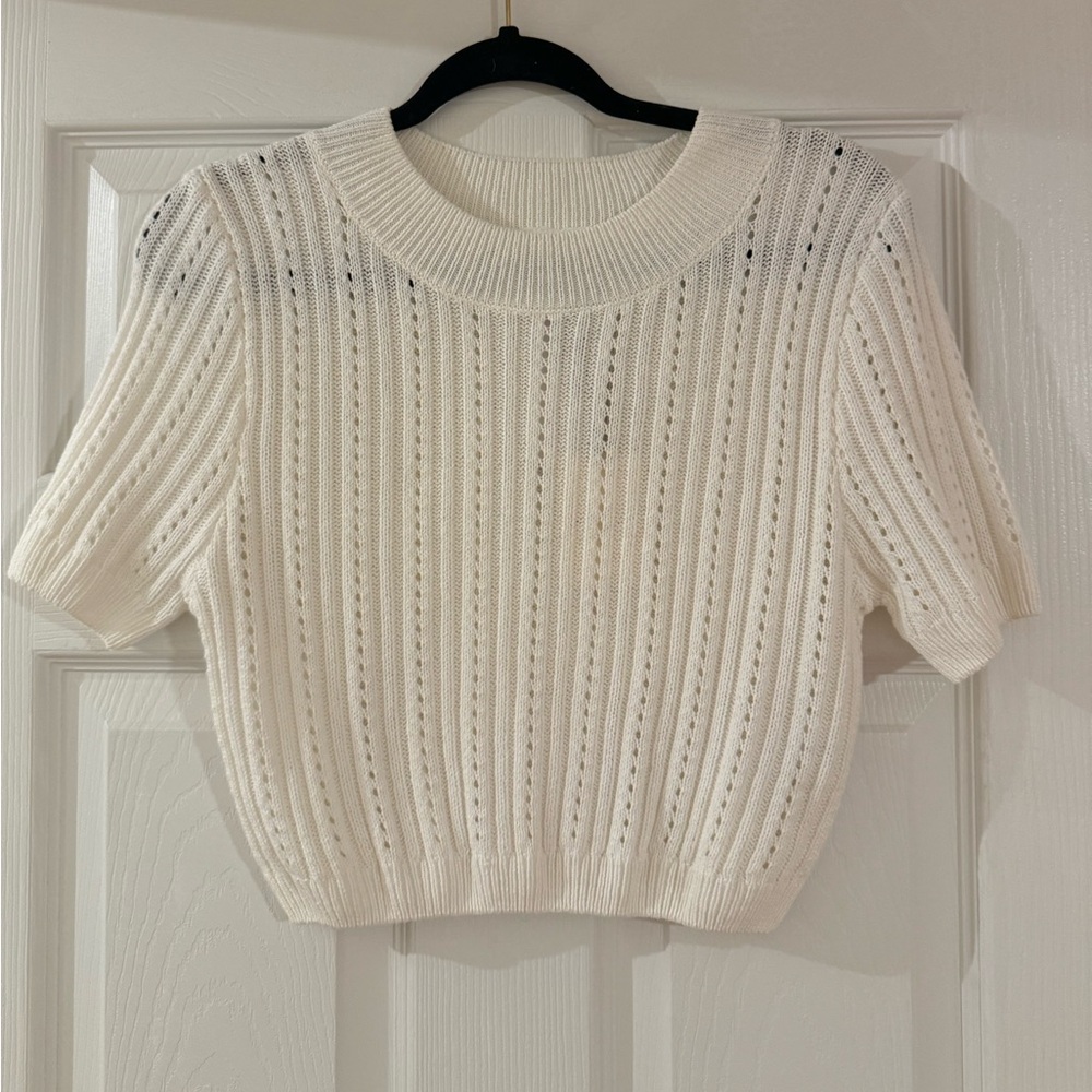 White Cropped Knit Sweater Mable
